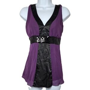 Jonathan Martin‎ Top M Purple Black Sleeveless Sequin Waist V-Neck Party Blouse